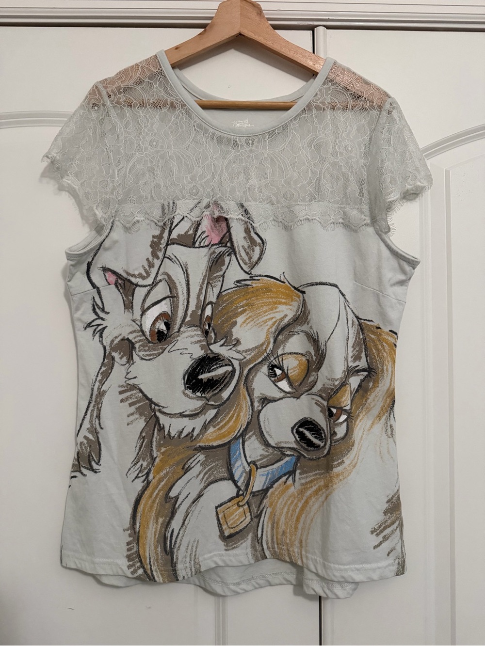 Disney Boutique Light Blue/Gray Lady & the Tramp Lace-Yoke Tank Top